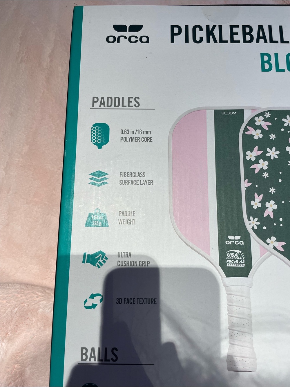 NIB Orca Pickleball Paddle Set w Balls and Carrying Bag Floral Bloom Print - Picture 7 of 10